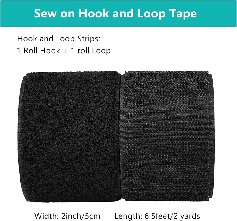 SICCOMA Sew on Hook and Loop Tape 2 Inch Wide,6.5 Feet Non-Adhesive Back Hook and Loop Strips Sewing Fastener Fabric Fastener Non Adhesive Interlocking Tape Black - Image 3